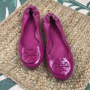 Tory Burch Fuchsia Patent Tumbled Reva Ballet Flat
